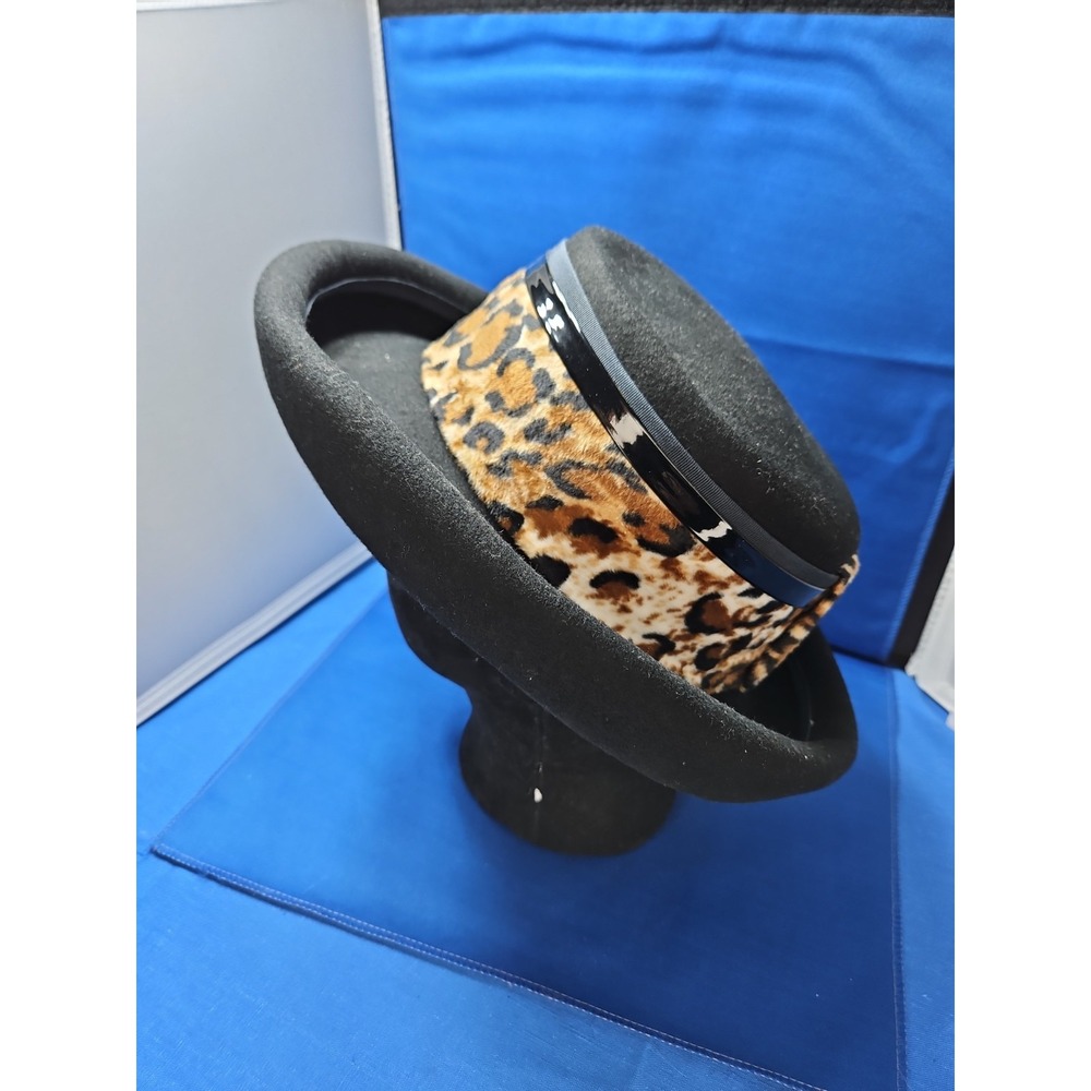 Cheetah Leopard Wool Felt Hat Church Derby Vintage 80s Sonni San Francisco